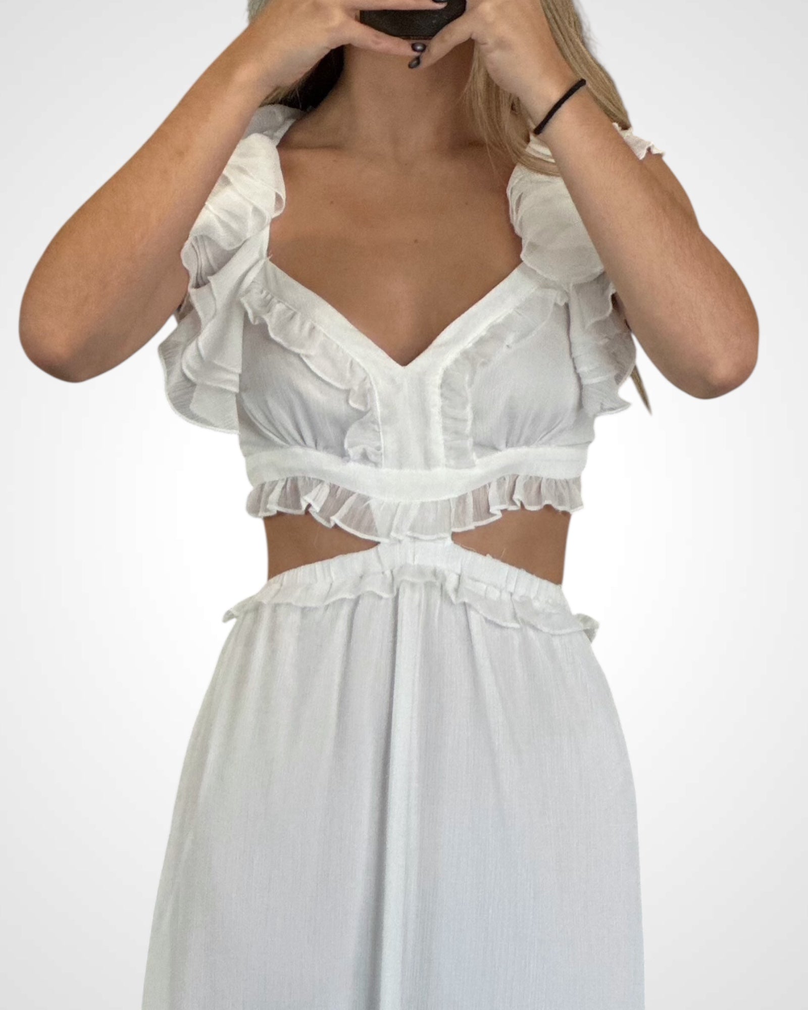 Cutout Detail Ruffle Maxi Dress•-2