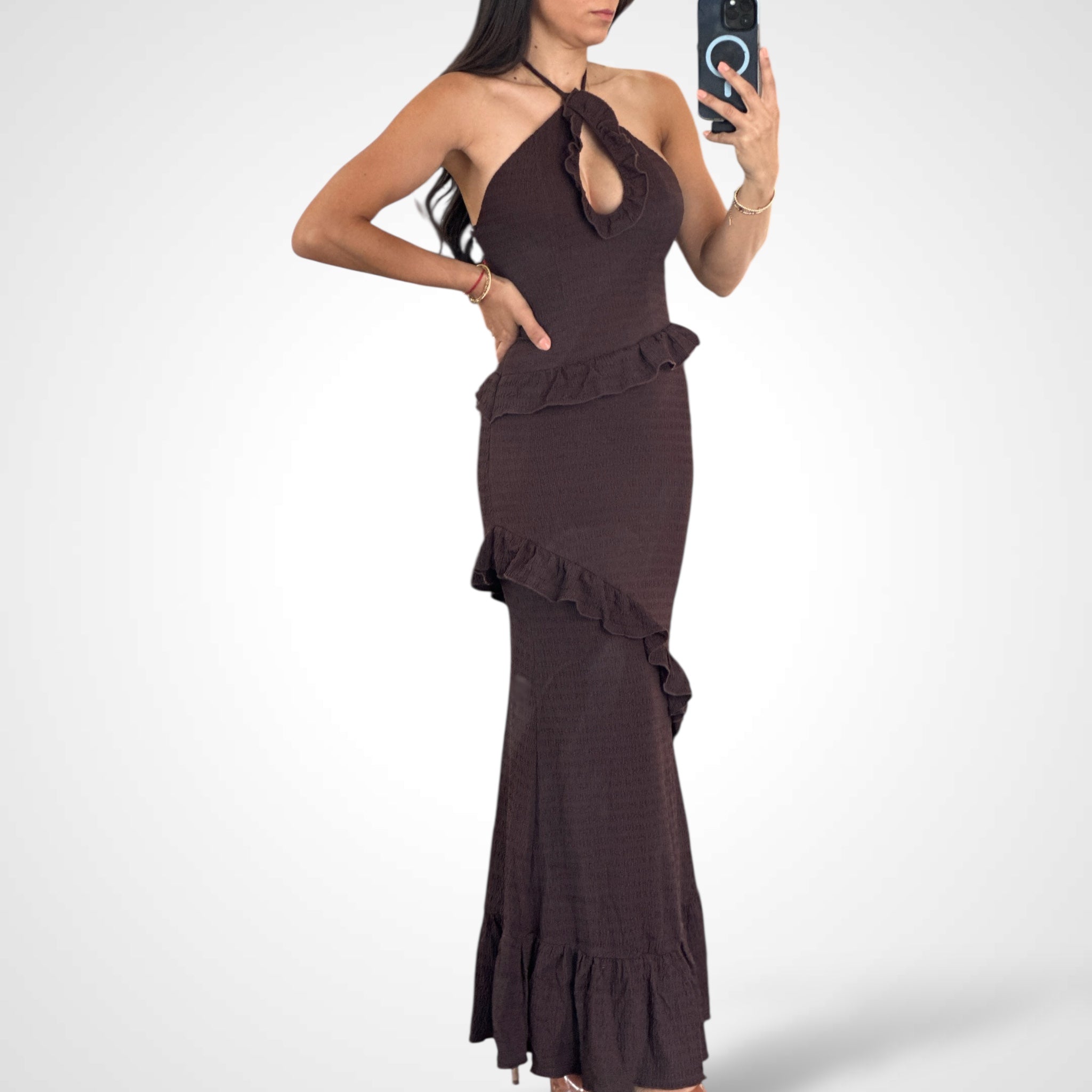 Brown Crinkle Maxi Dress