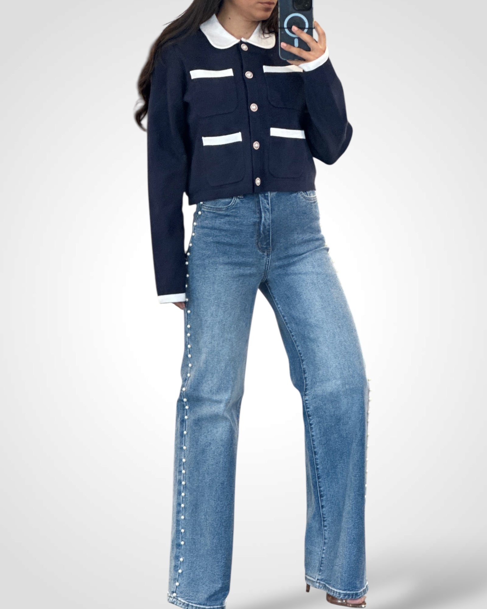 KNITTED JACKET WITH PEARL BUTTONS•-2