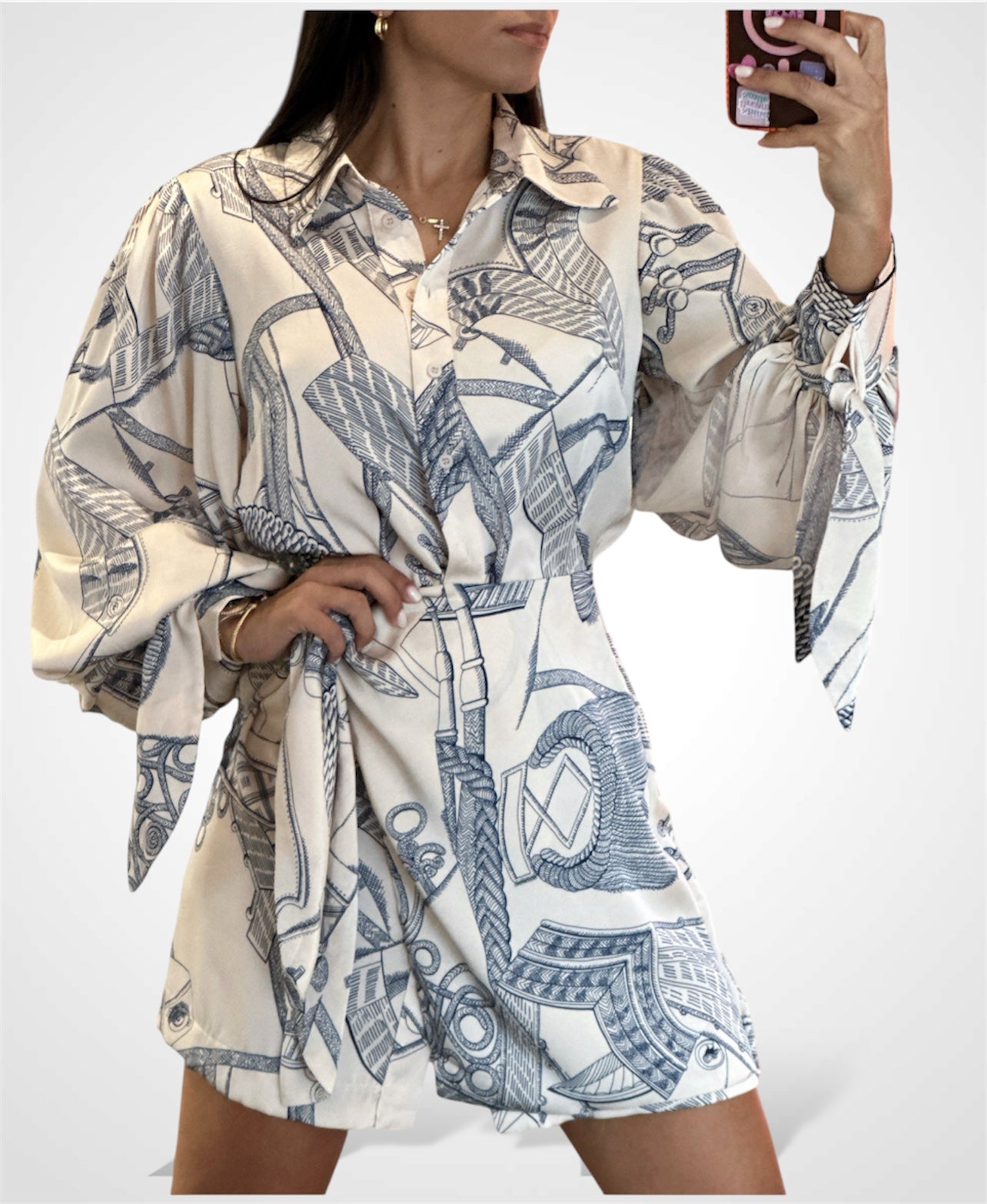 CHAIN TIE WRAP SHIRT DRESS•