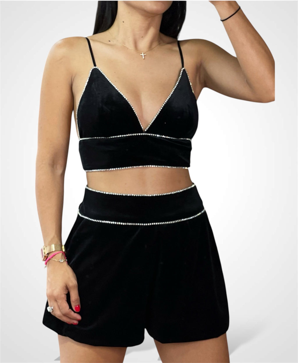 Rhinestone Trim Crop Top
