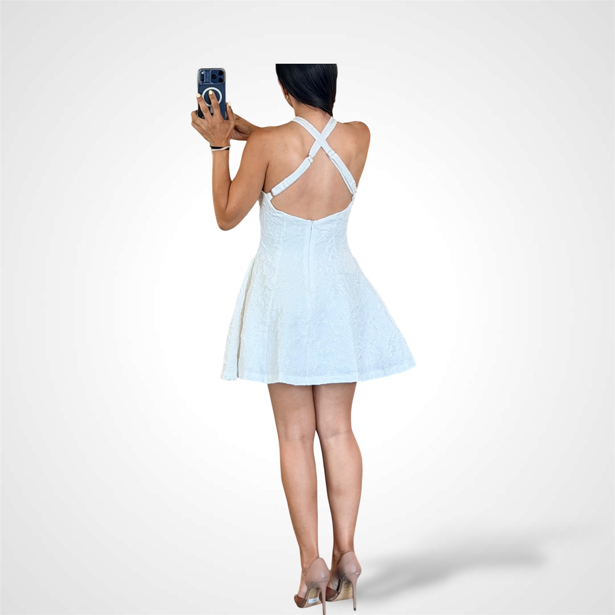 Textured Bow Front Mini Dress-3
