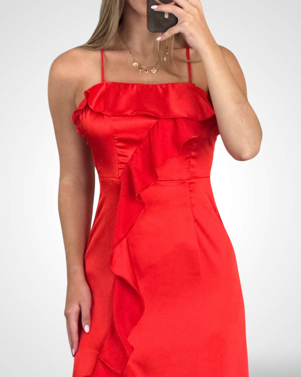 Satin Ruffle Maxi Dress