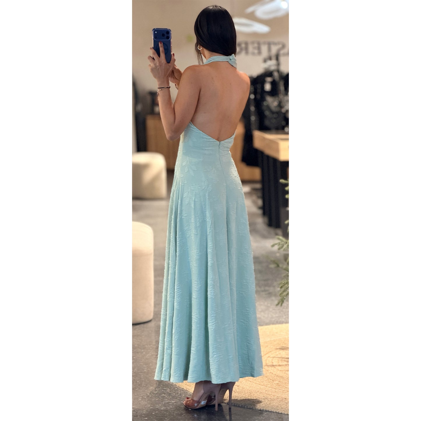 Magda Mint Green Deep V Neck A-line Midi Dress