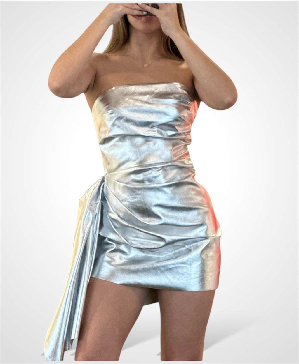 SILVER STRAPLESS COCKTAIL DRESS