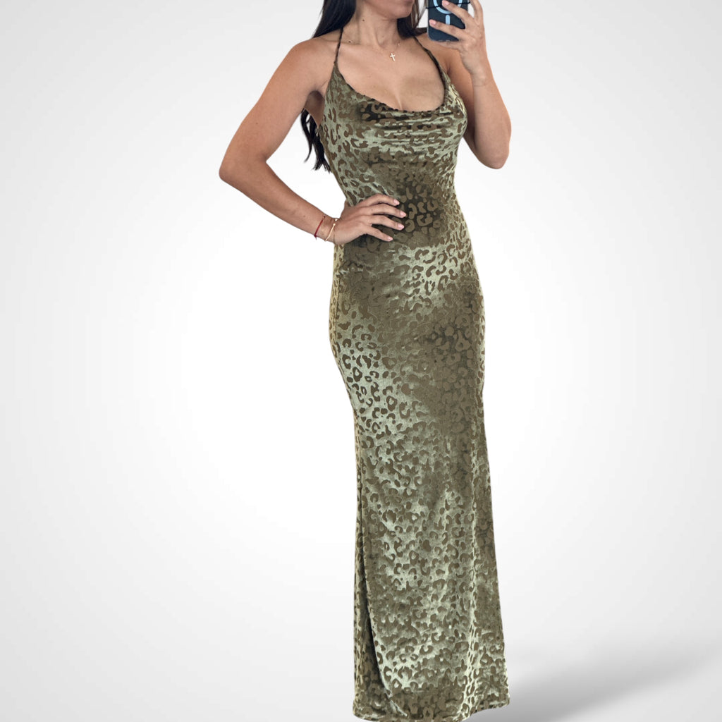 Halter Leopard Print Maxi Dress