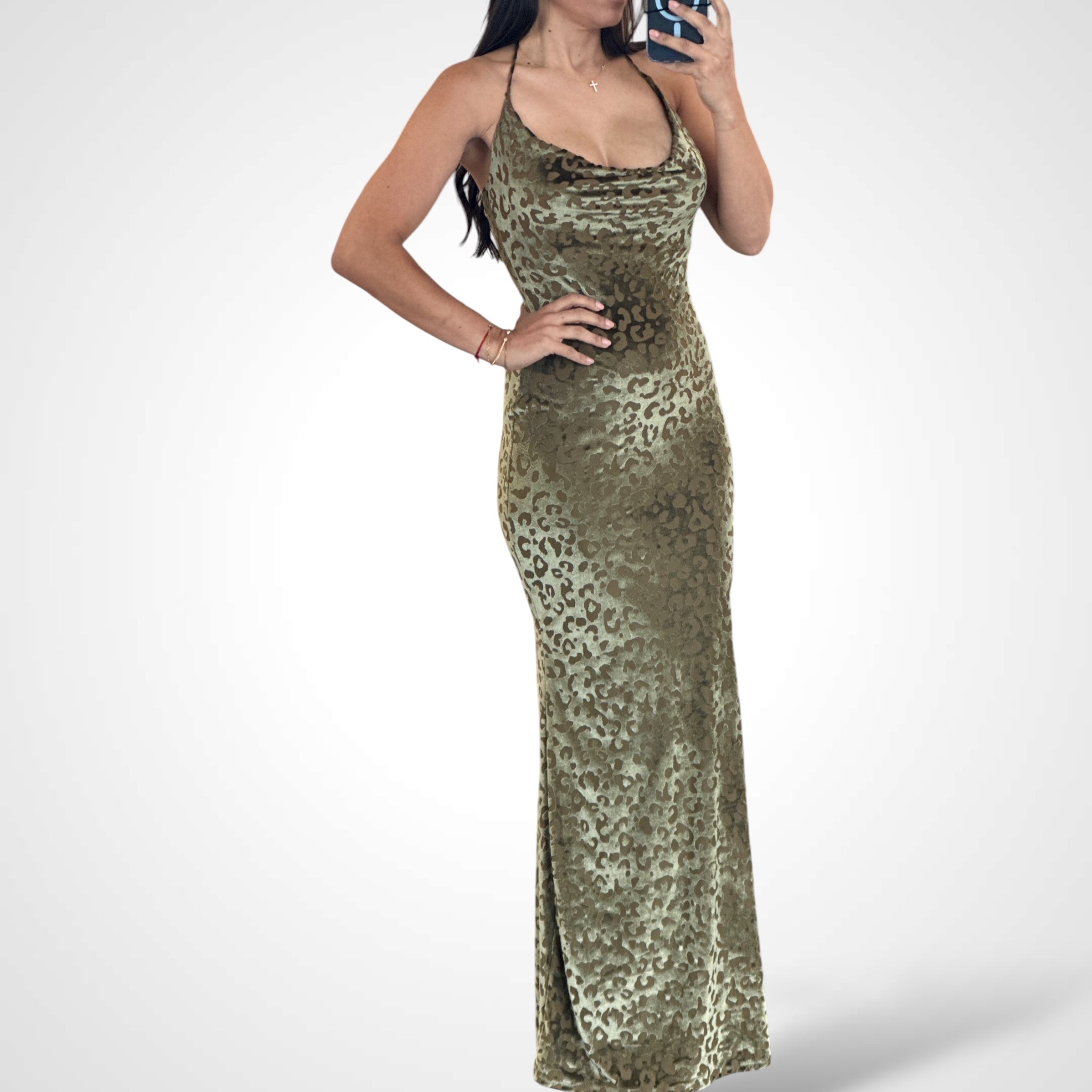 Halter Leopard Print Maxi Dress•-1