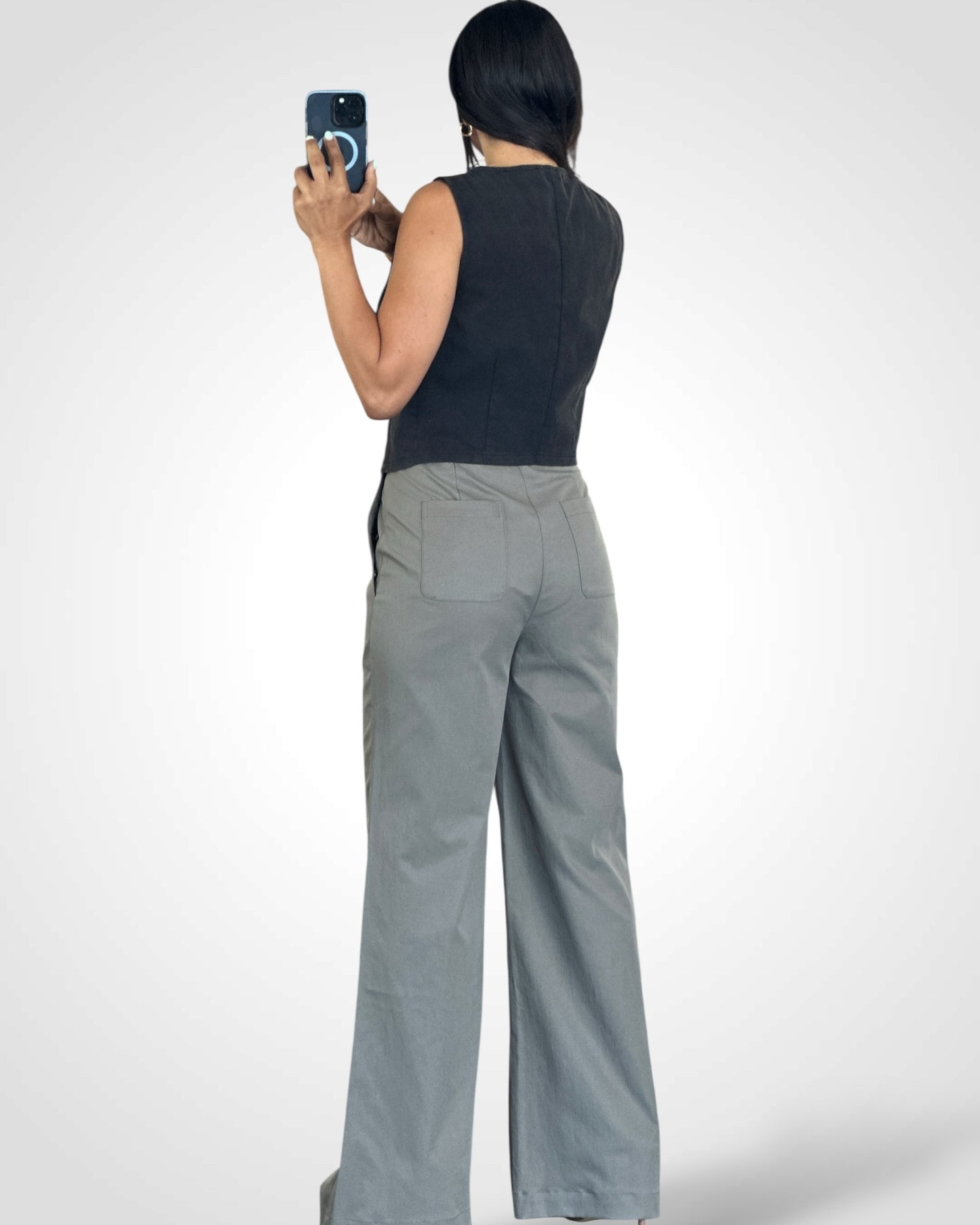 SIDE BUTTON PANTS WITH BACK POCKETS