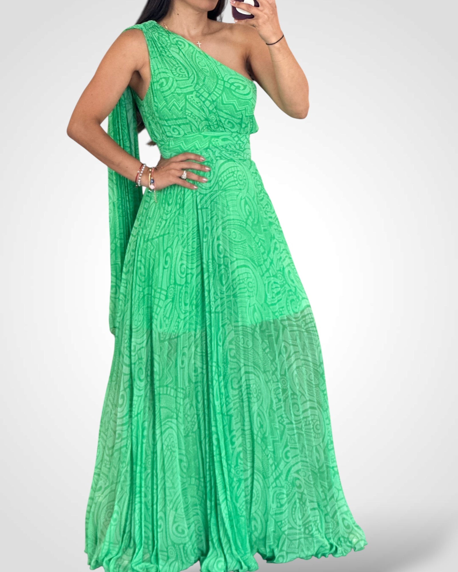One Shoulder Print Maxi Dress•