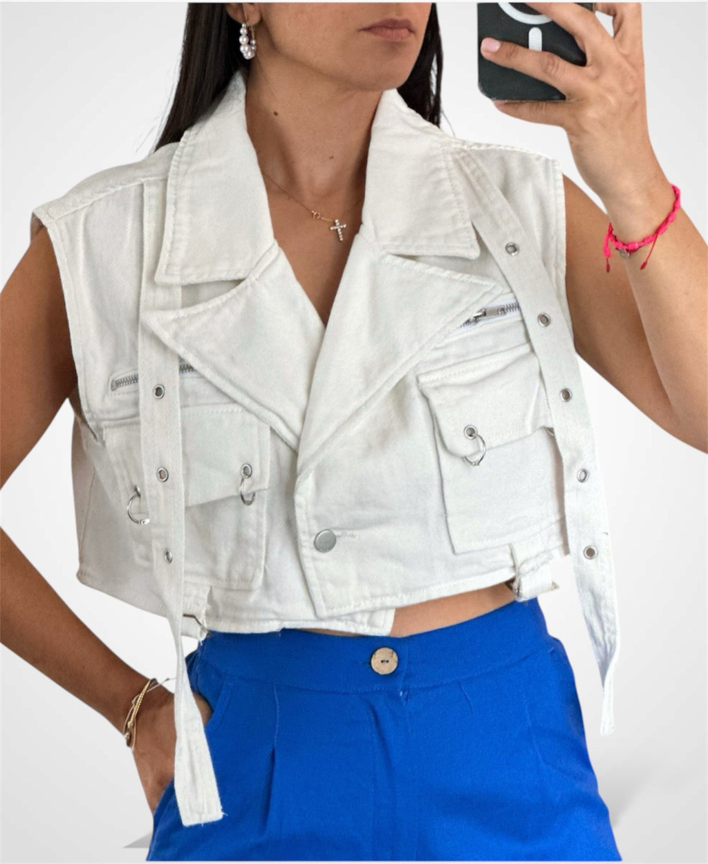 WHITE DENIM VEST TOP