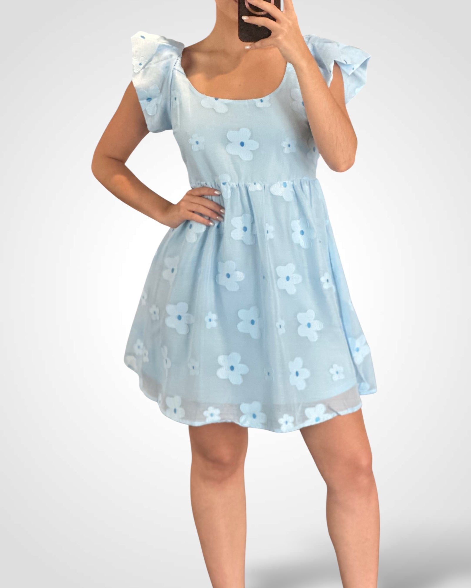 Short Ruffle Sleeve Detailed Floral Mini Dress•-2