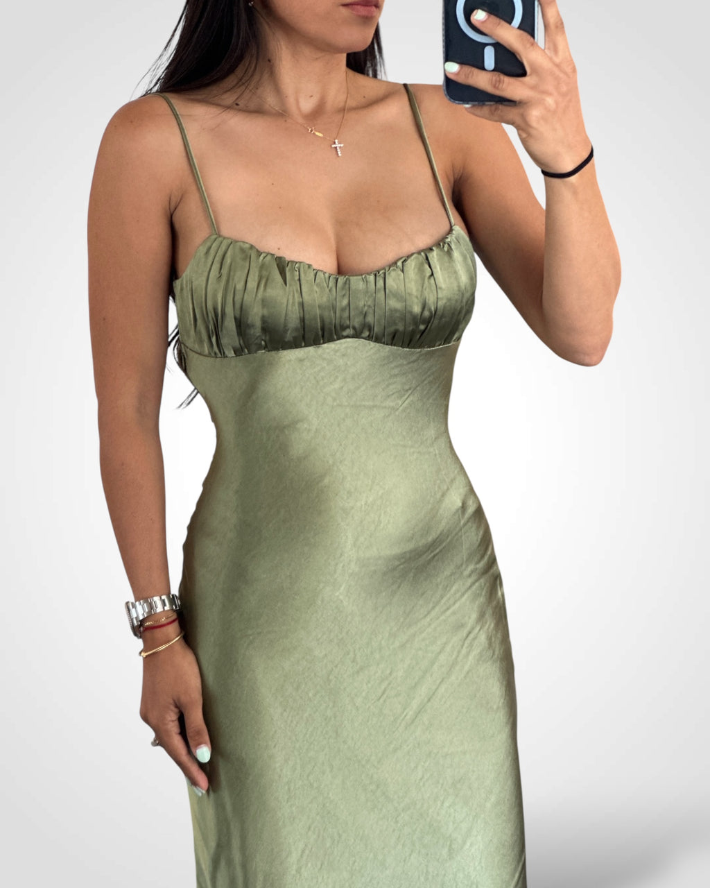 OLIVE SATIN MAXI DRESS