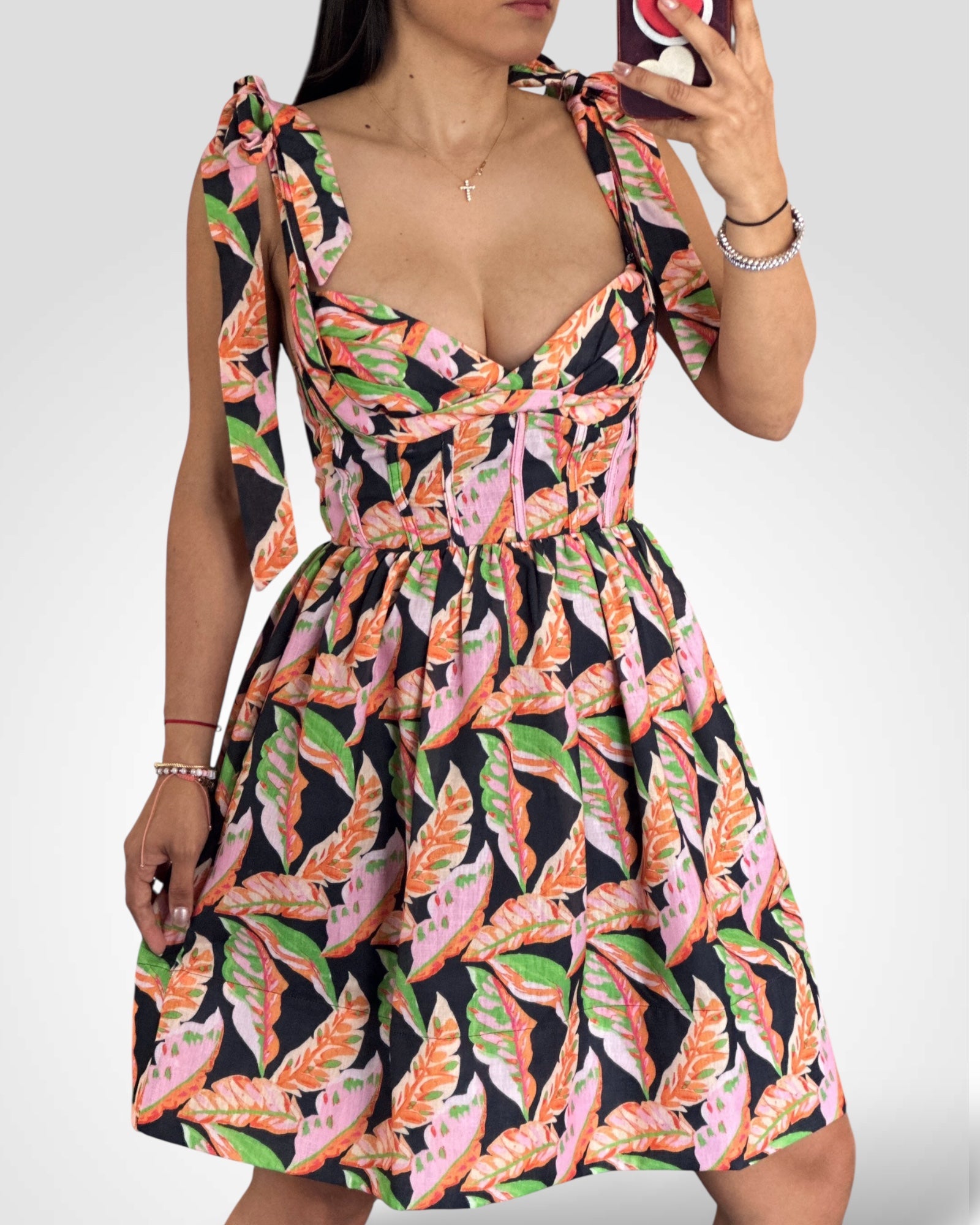 V-neck Fit & Flare Smock Floral Mini Dress