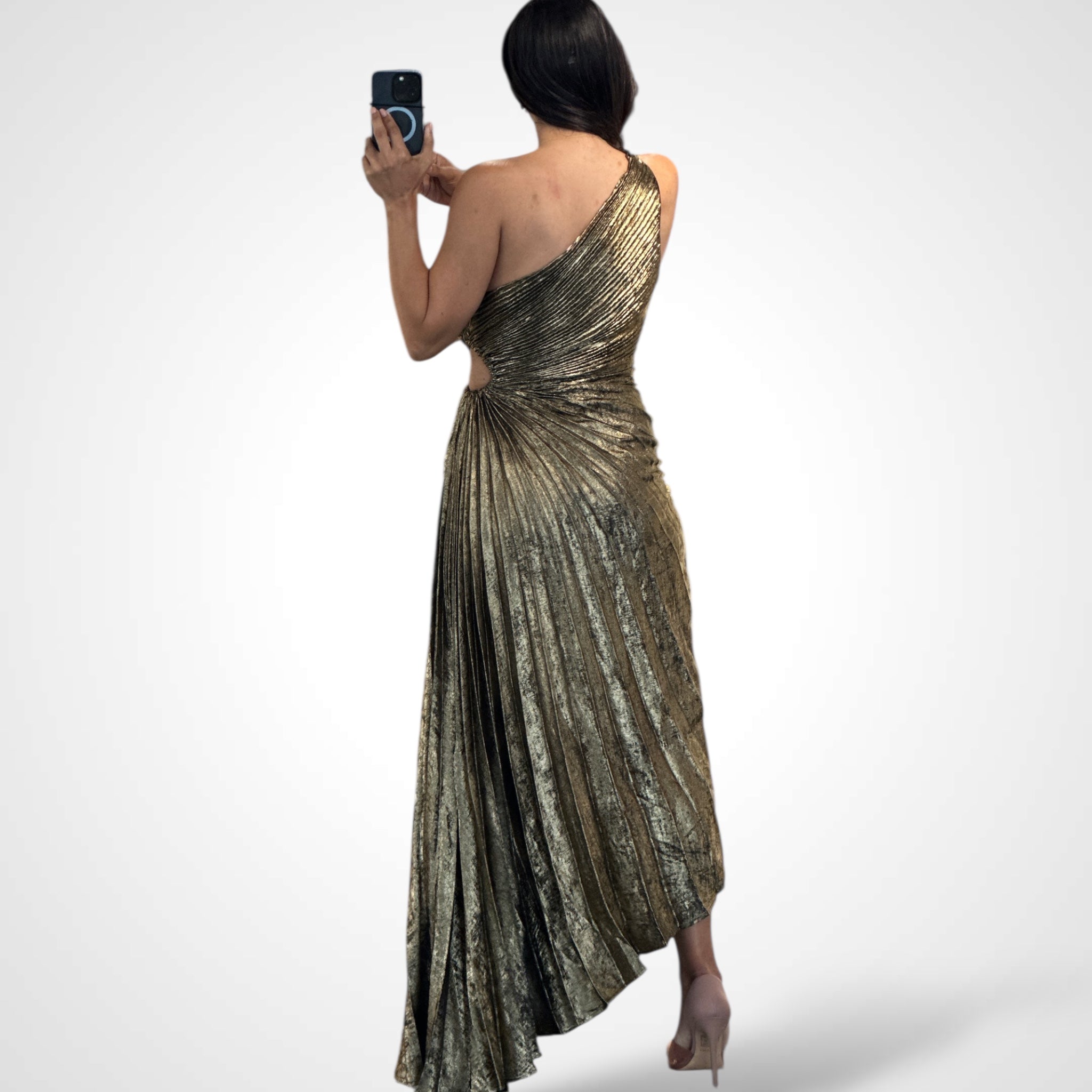 Black-Gold Metallic Pleated One S Dress