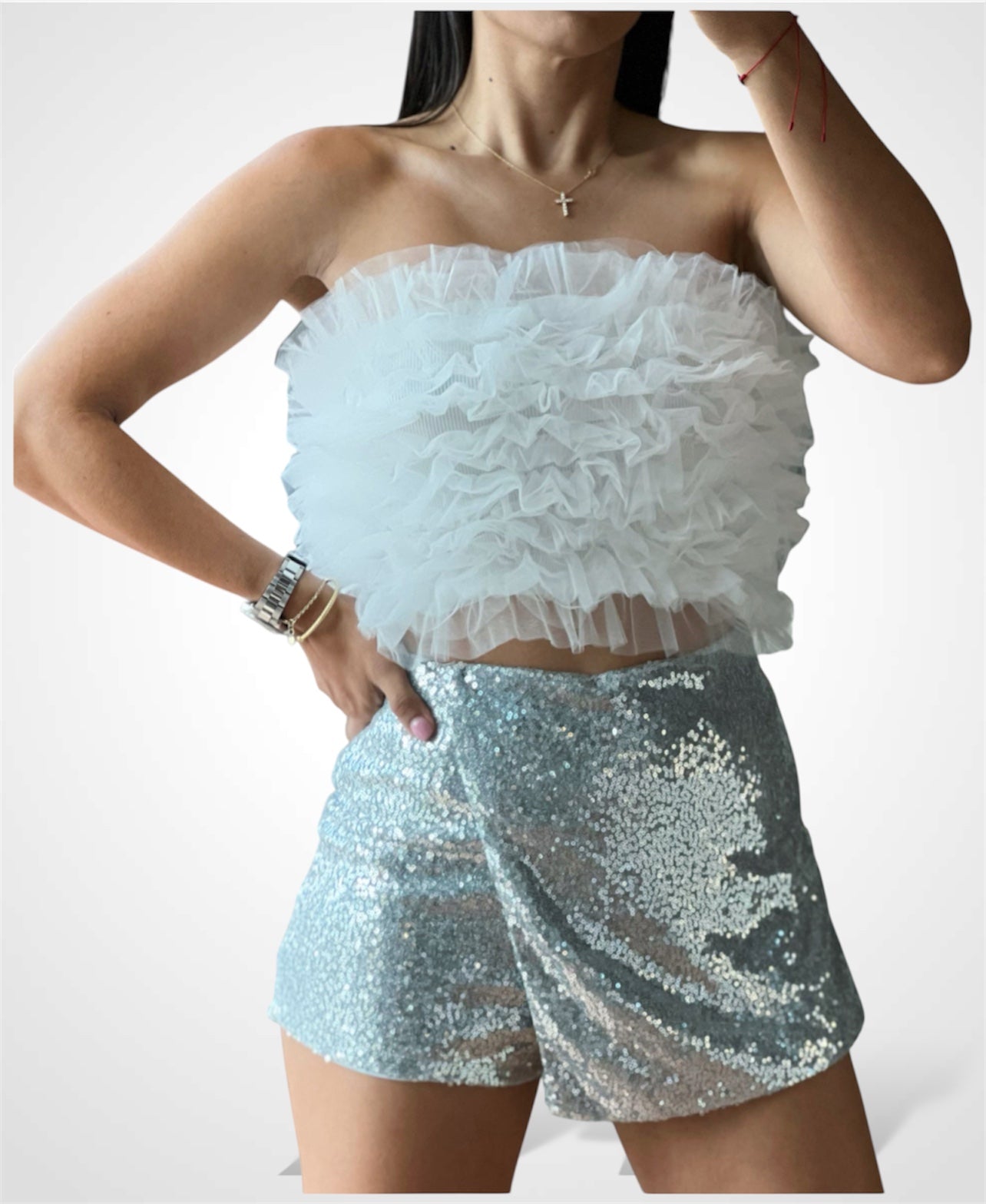 Silver Sequin Party Skort•-2