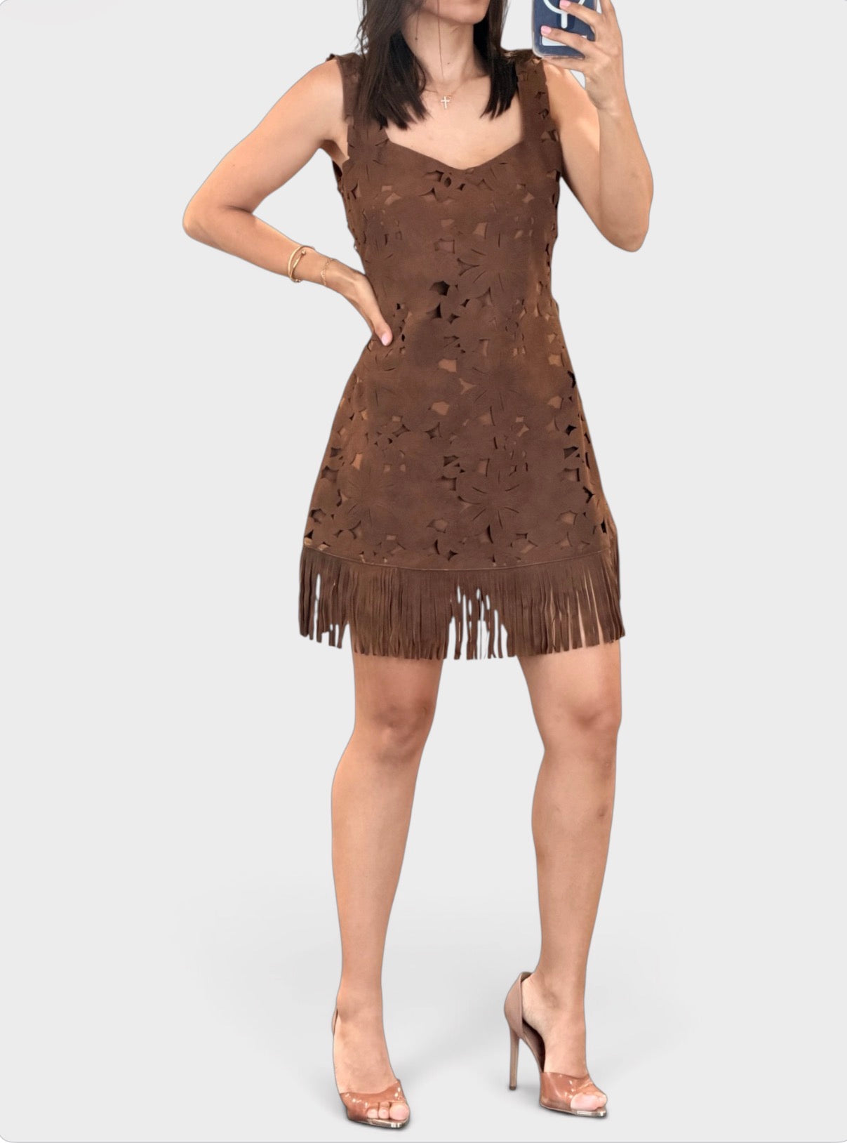 Suede Fringe Mini Dress