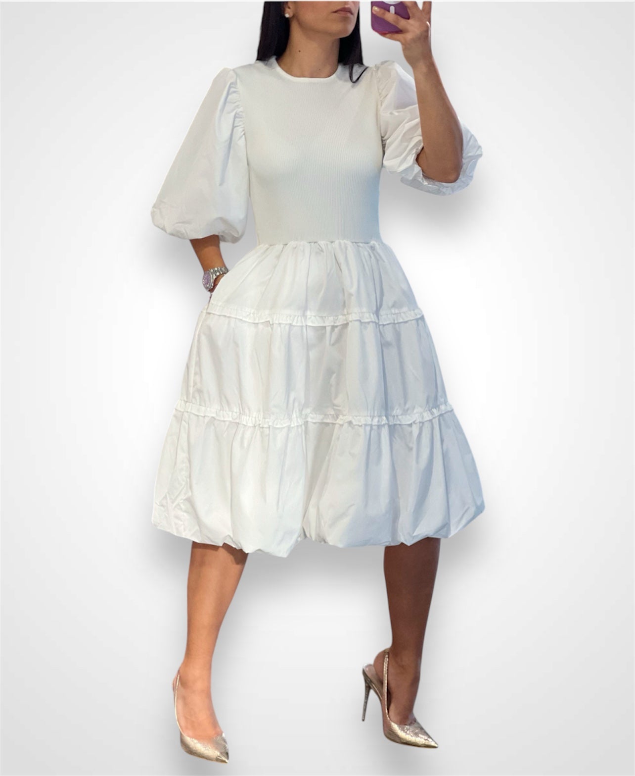 Spliced Gathered Puff Sleeve•-1