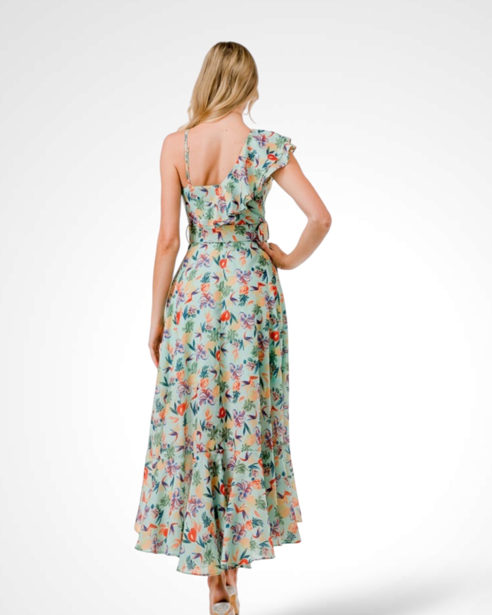 Floral Print High Low Midi Dress-2