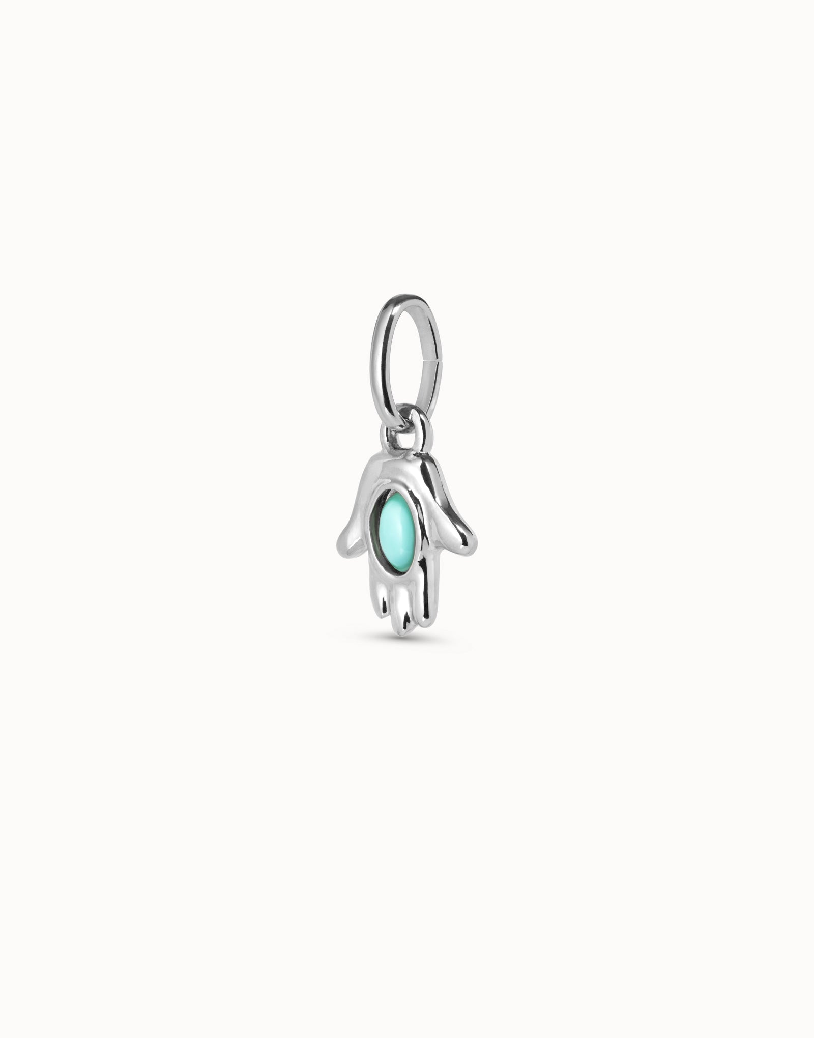 Uno de 50 Sterling silver-plated hand shaped charm with turquoise murano glass in the middle•-2