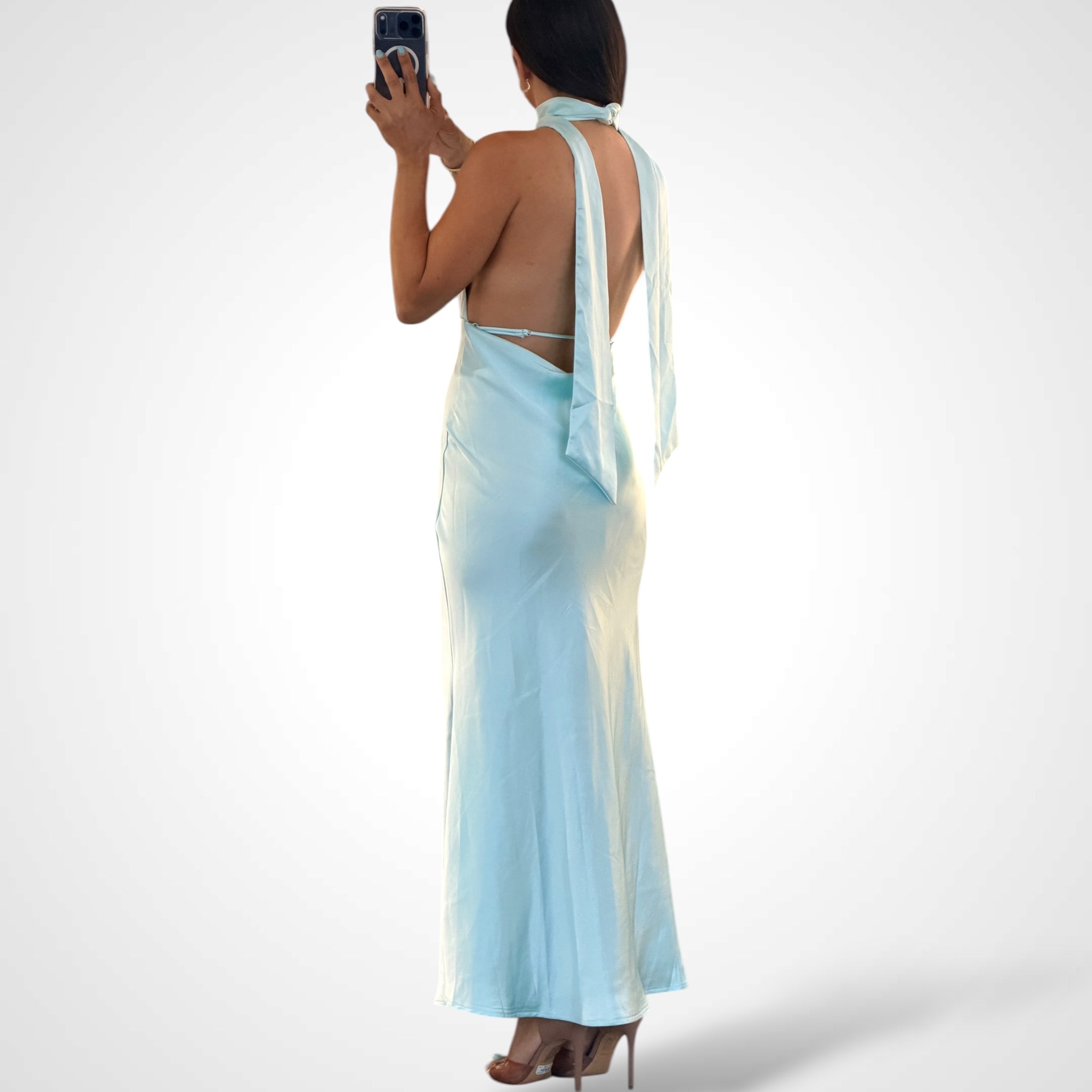 Satin Halter Maxi Dress•-3