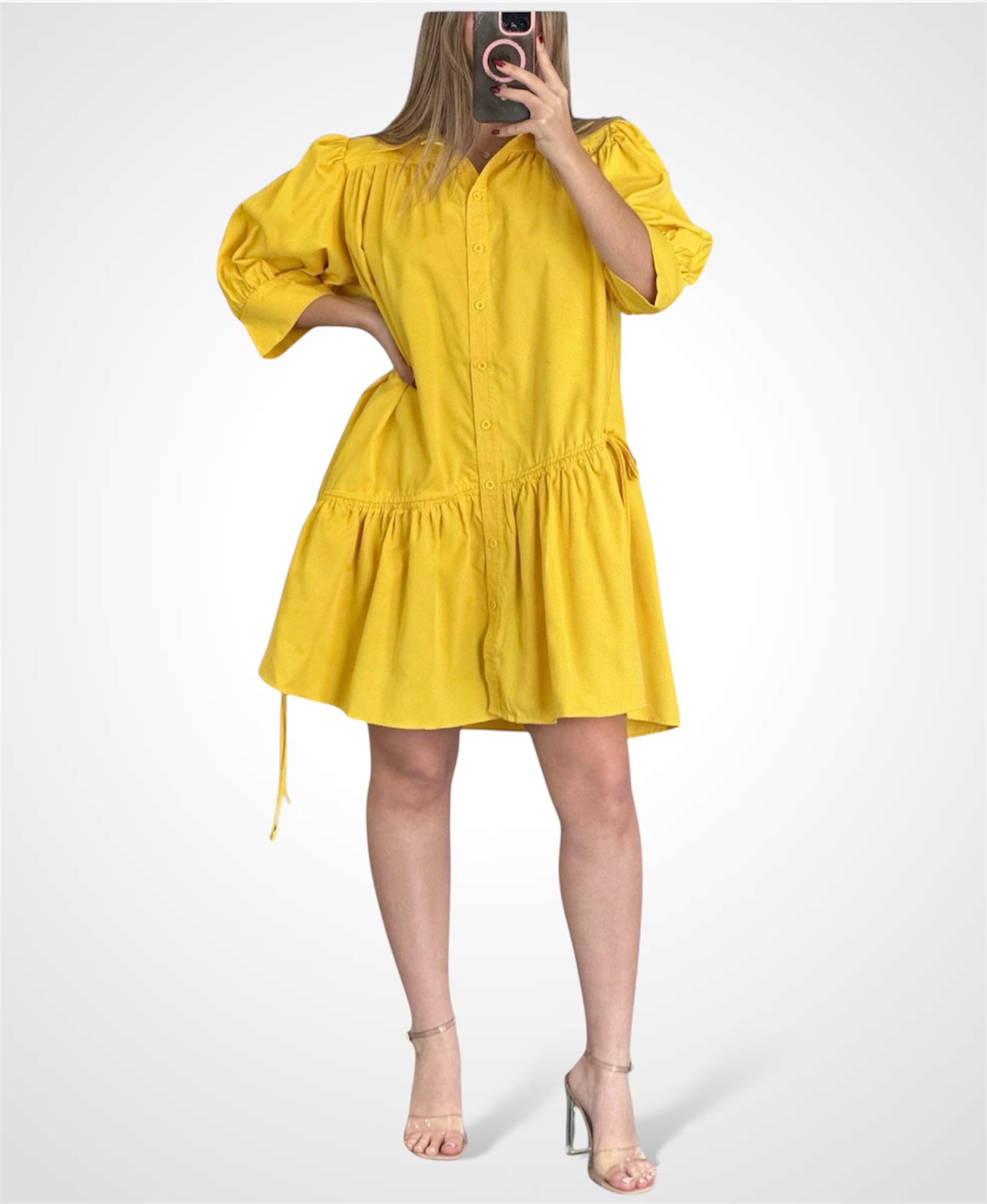 3/4 SLEEVE BUTTON UP TUNIC MINI DRESS