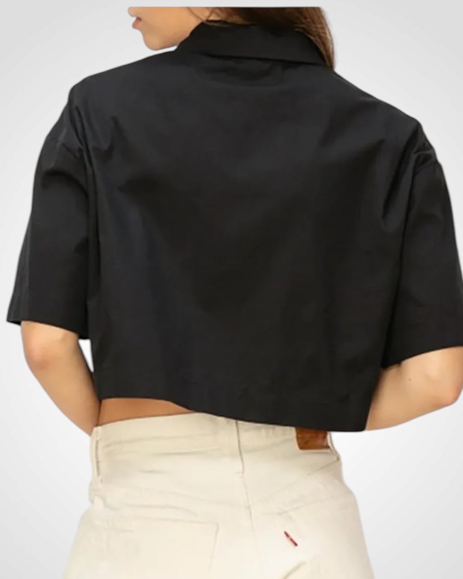 COTTON COLLARED SHORT SLEEVES BUTTON UP CROP TOP