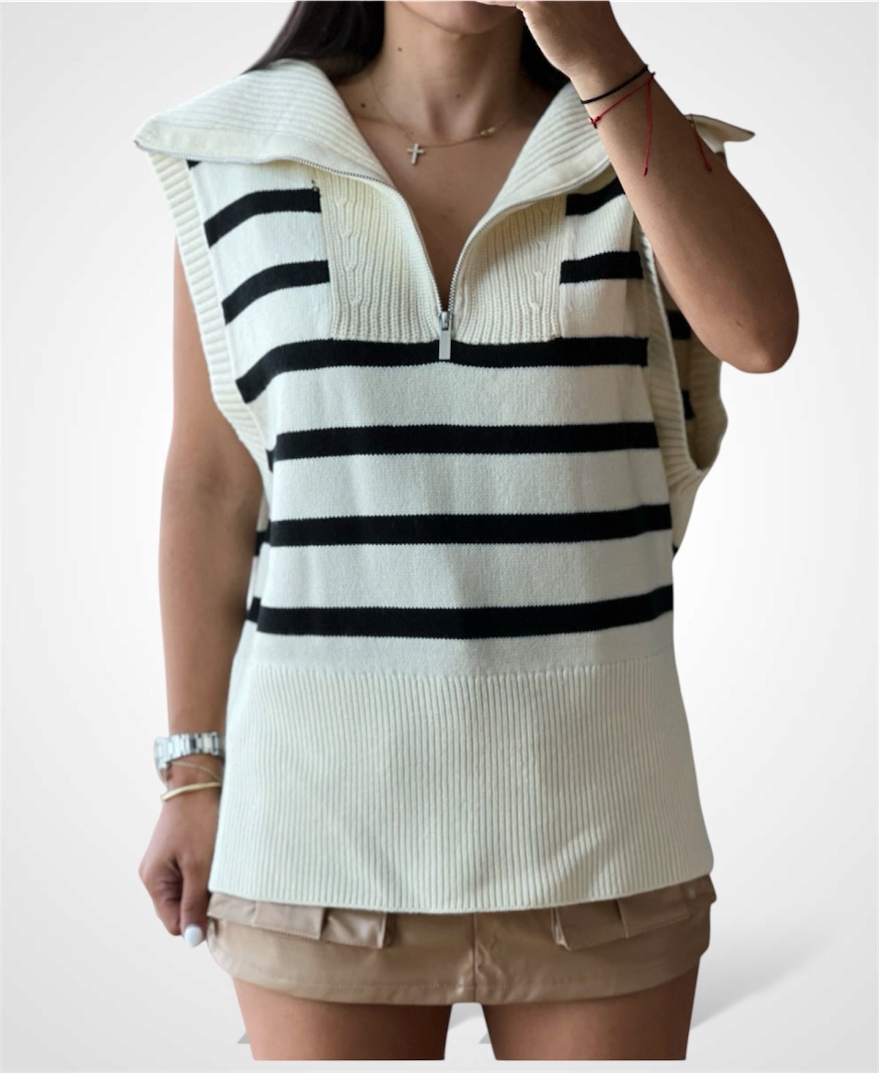 SJQ- Cream Black Sweater