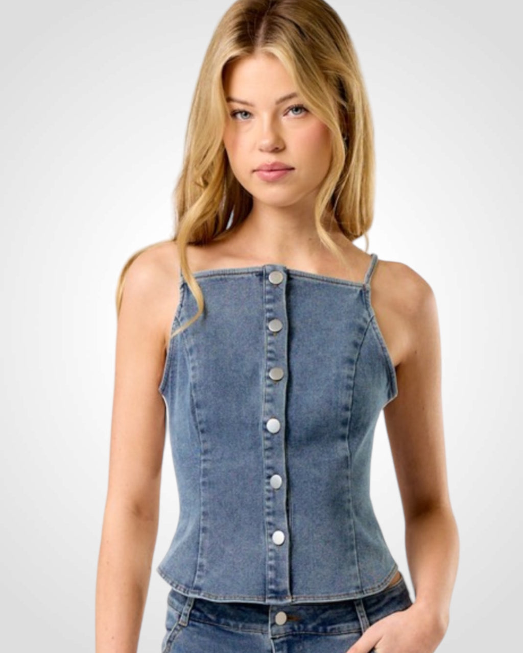 STRIPED DENIM BUTTON DOWN TOP