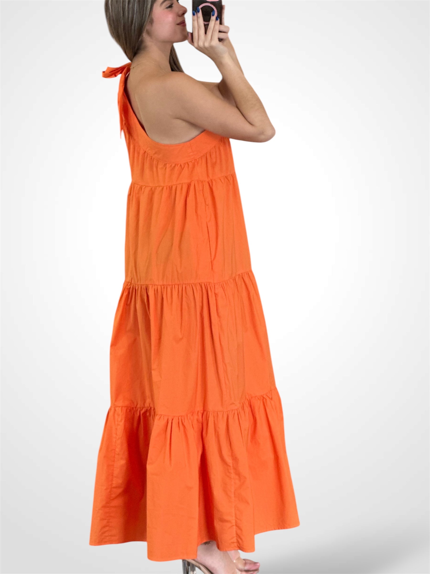 ONE SHOULDER TIERED POCKETS MAXI DRESS•-3