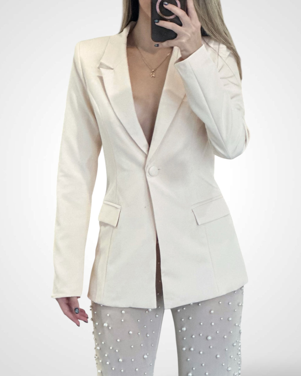 BLAZER & PEARL EMBELLISHED PANT SET