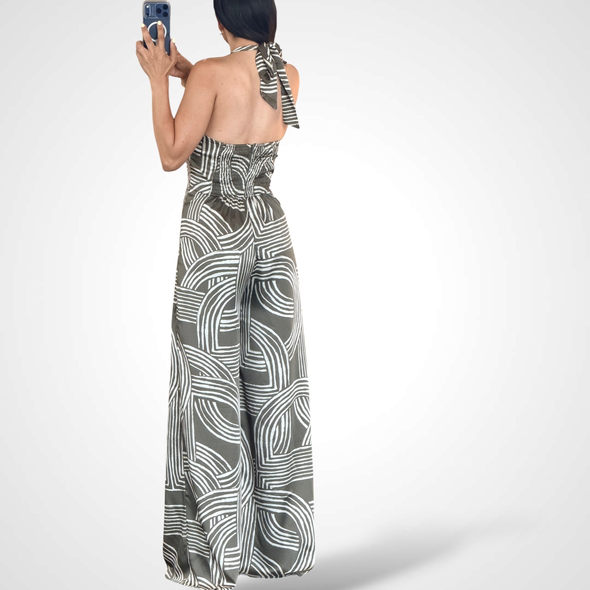 WOVEN PRINT W/ HARDWARE TRIM JUMPSUIT-3
