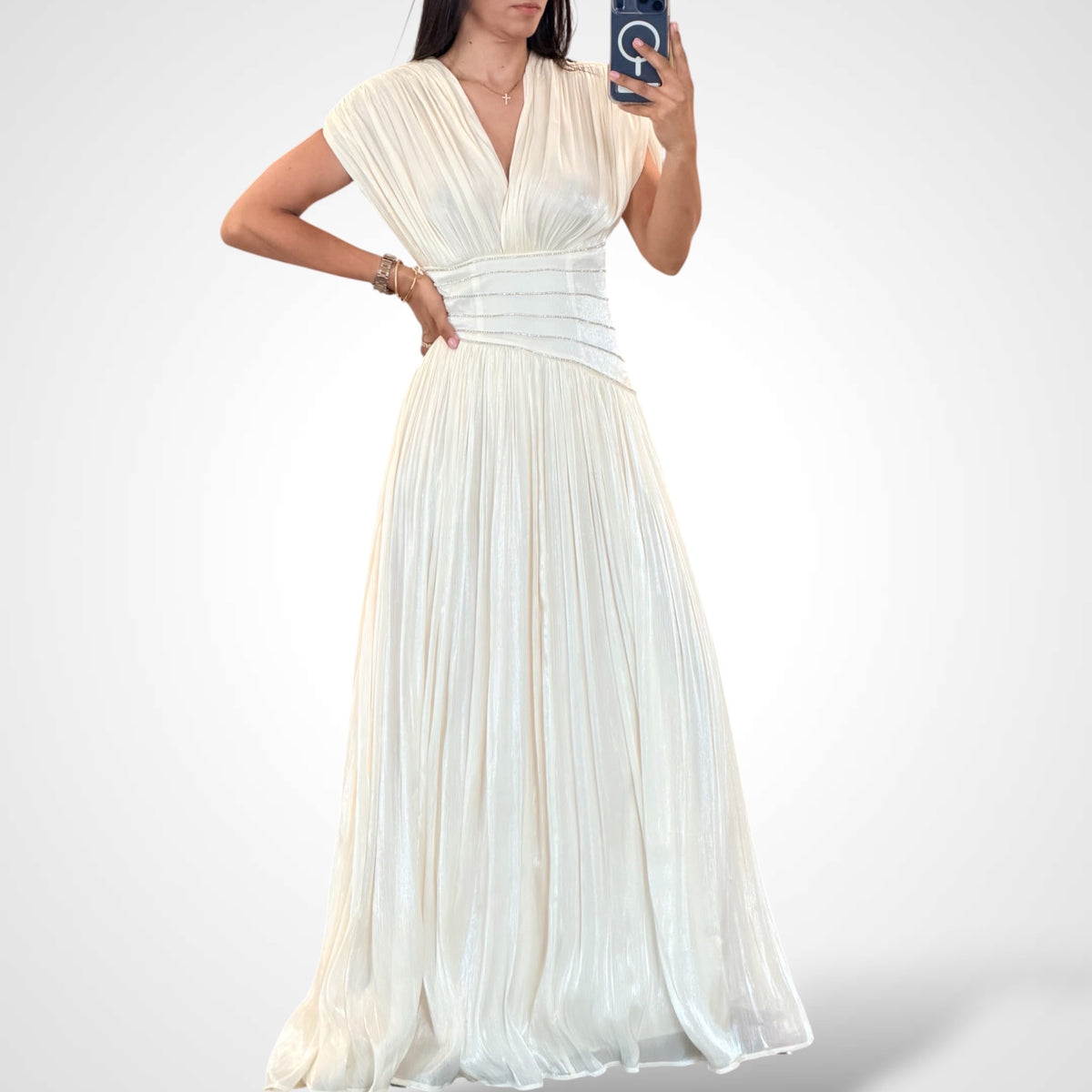 Champagne Rhinestone Maxi Dress