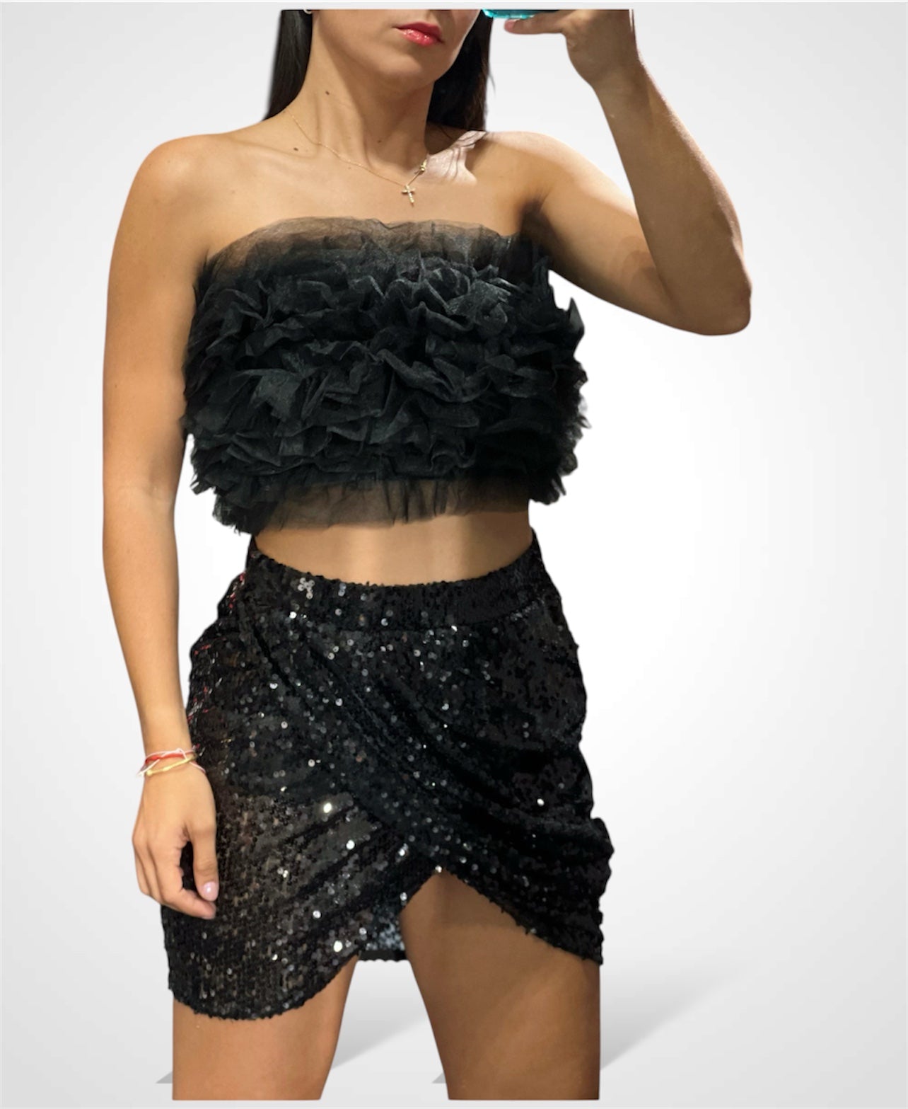 Sequin Black Mini Skirt•-2