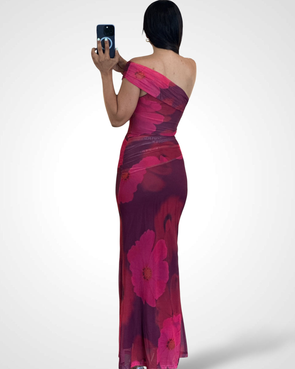 ONE SHOULDER FLORAL MAXI DRESS