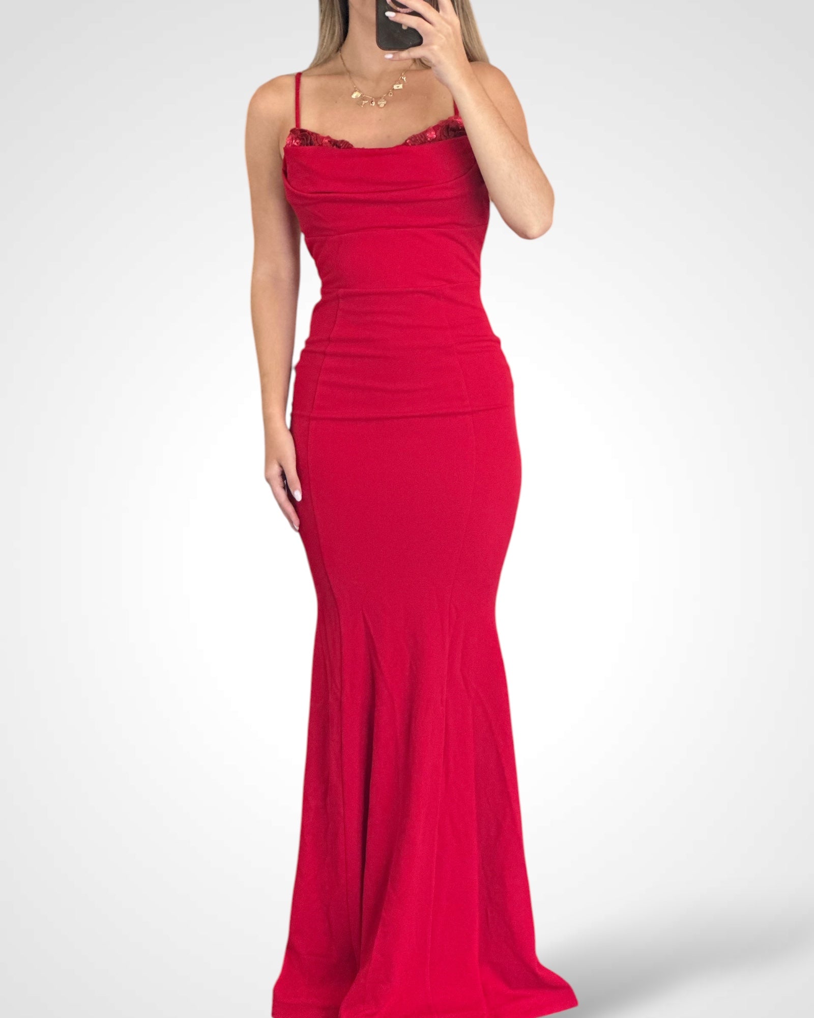 FLOWER EMBELLISHED BUST MERMAID MAXI DRESS