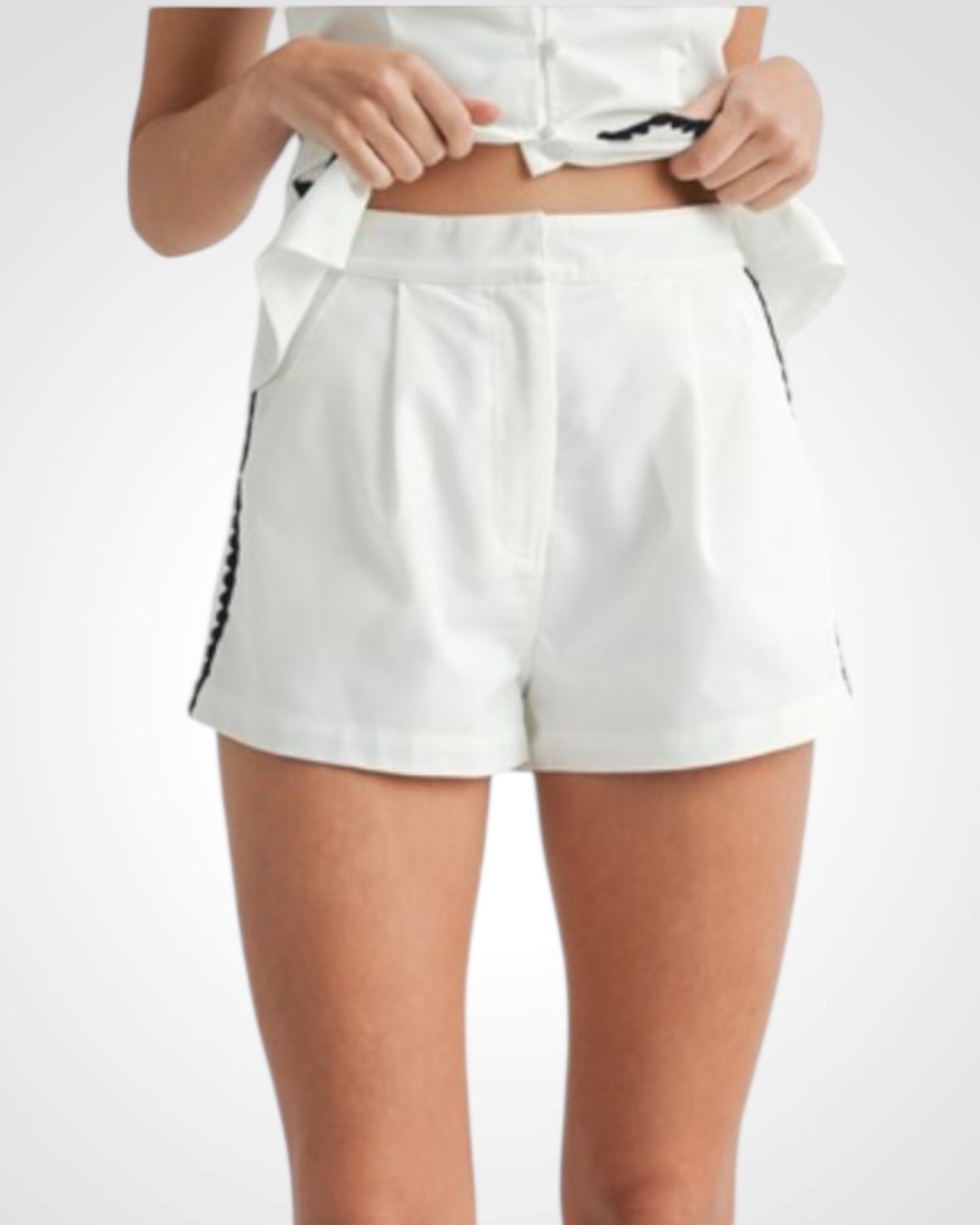 SJQ-Embroidered Square Neck Top And Shorts Set