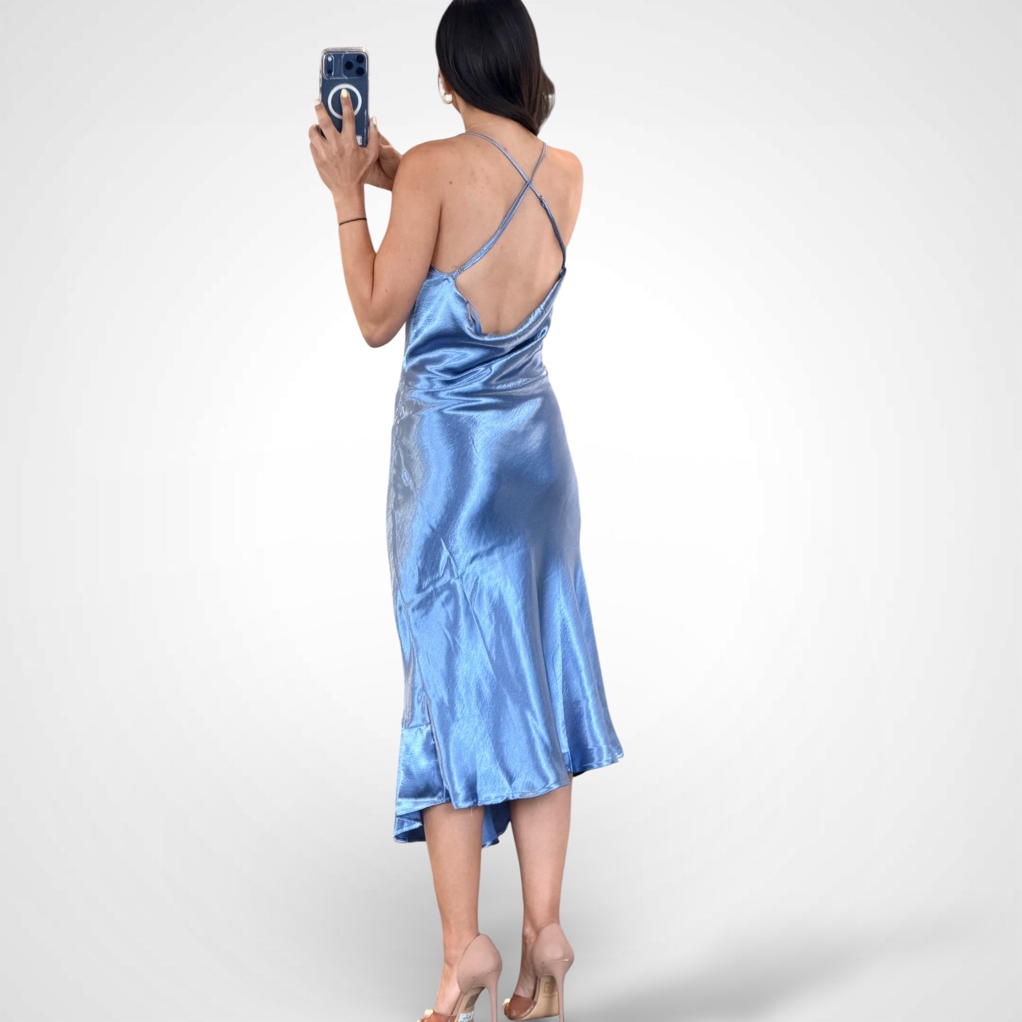 Cowl Neck Satin Cami Midi Dress•-3