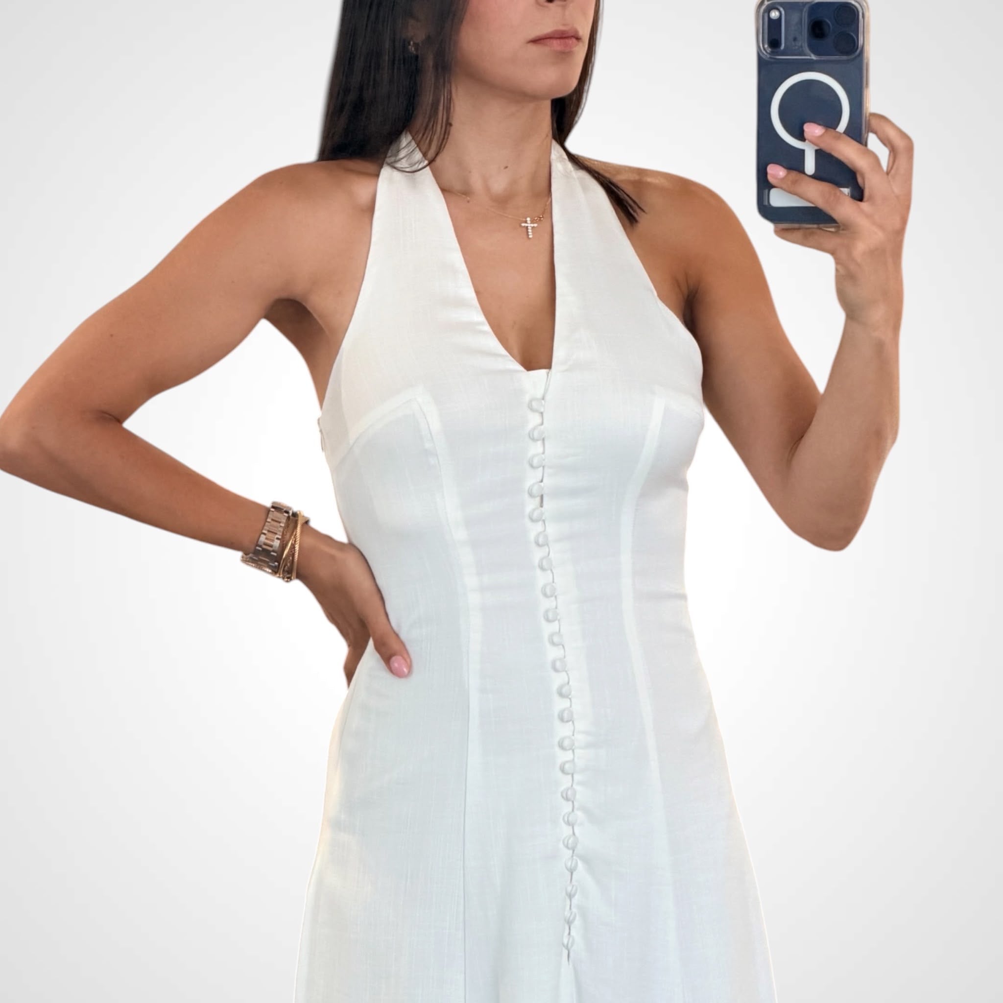 Halter Fit & Flare Midi Dress-2