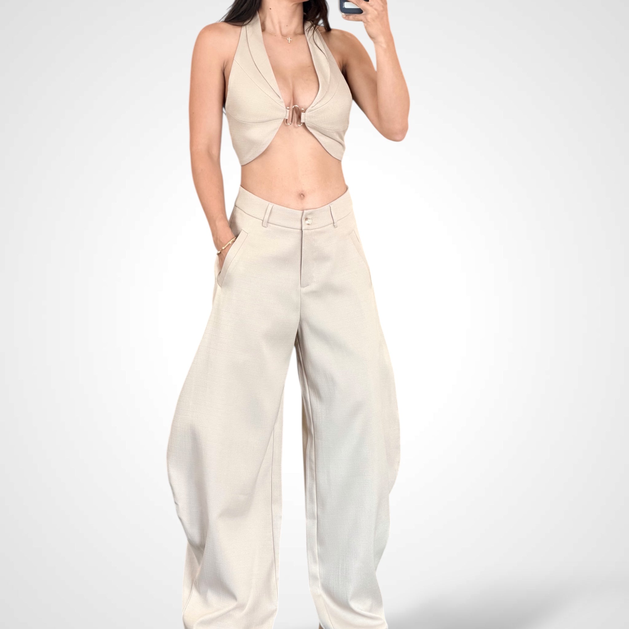 BEIGE LONG PANTS SET•-2