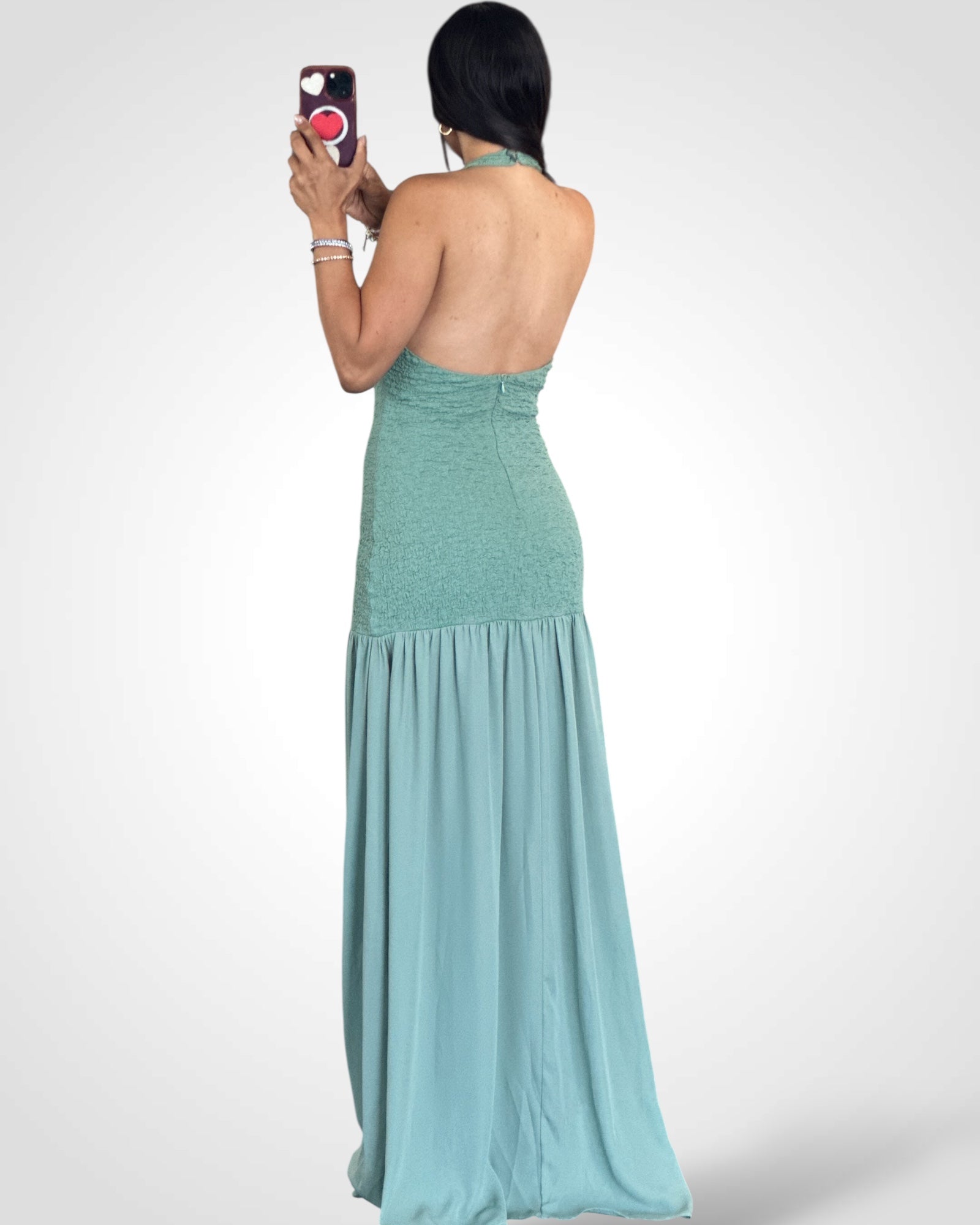 Sage Halter Maxi Dress•-3