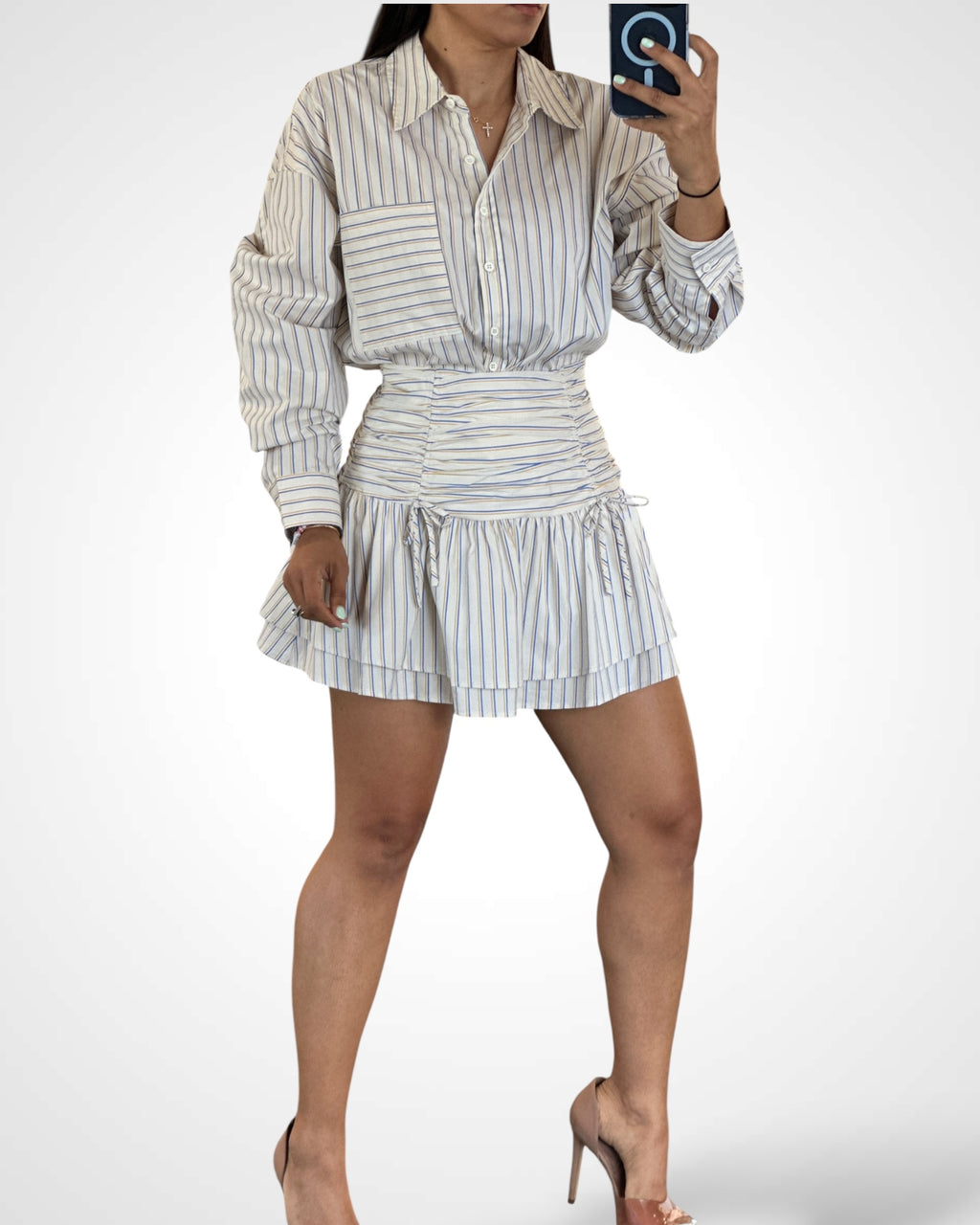 Striped Shirred Mini Skort