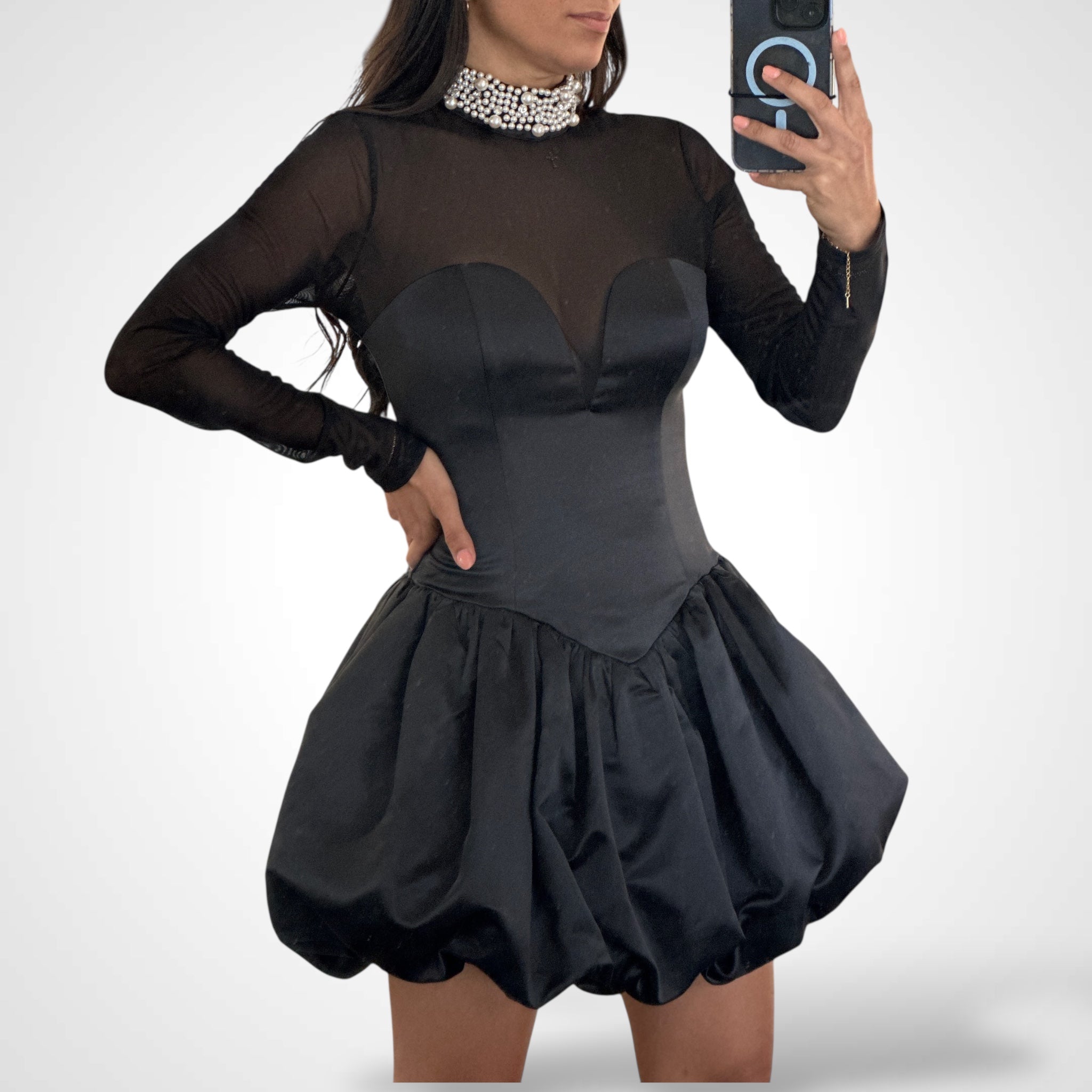 Pearl Mockneck Bubble Dress•