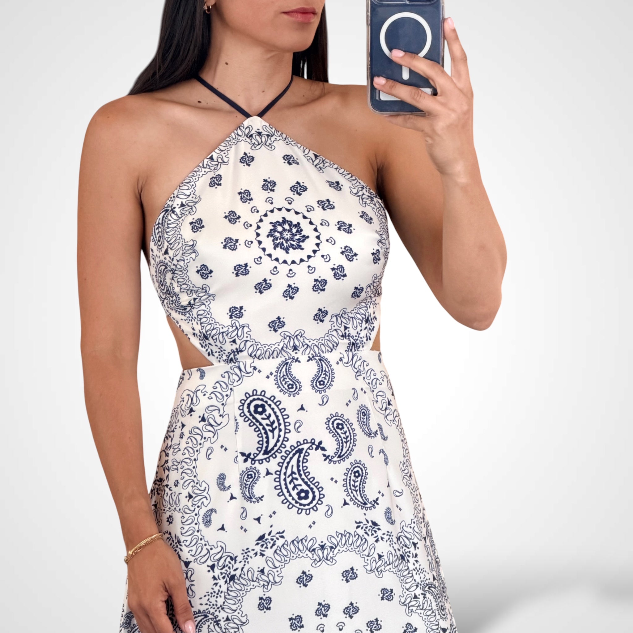 PAISELY PRINTED HALTER NECK MIDI DRESS-2