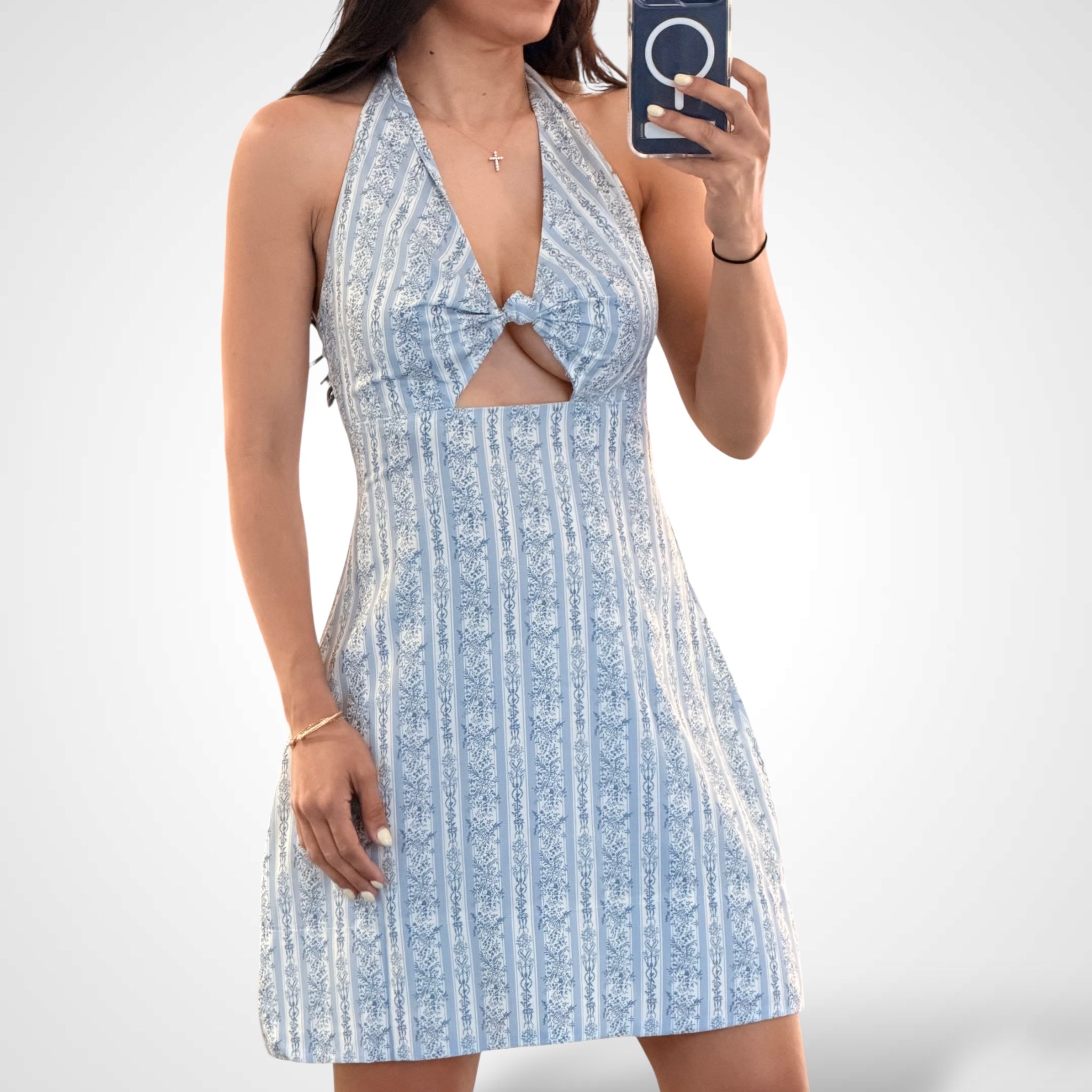 Floral Halter Knot Mini Dress•