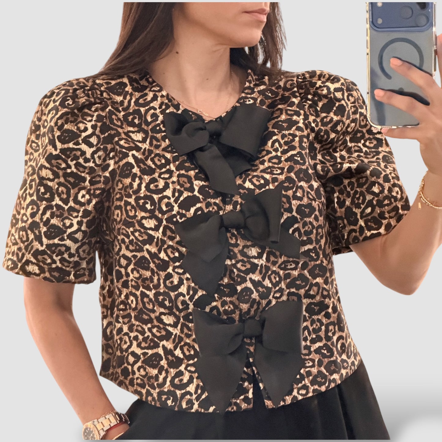 LEOPARD FRONT BOW TOP