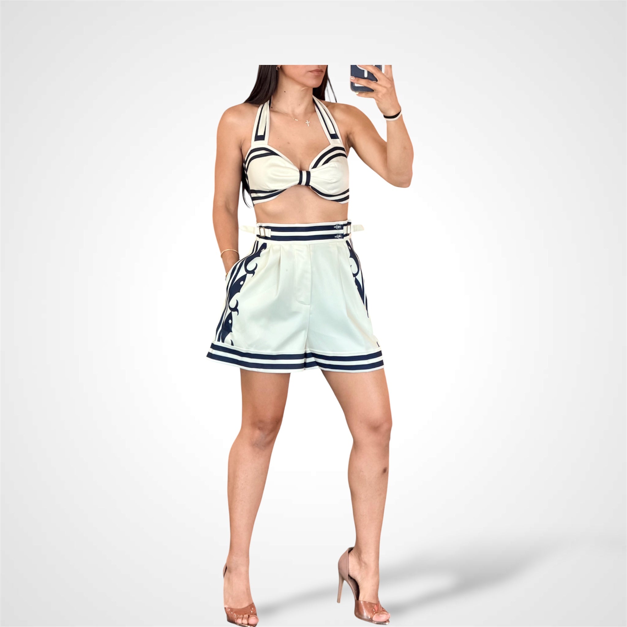 Tie Neck Short Set-1