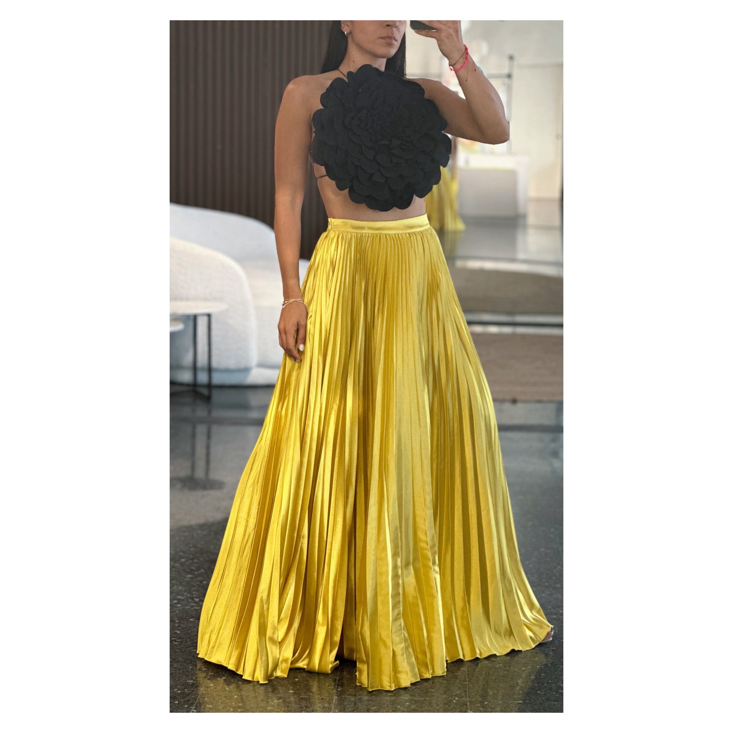 Golden Yellow Pleated Maxi Skirt