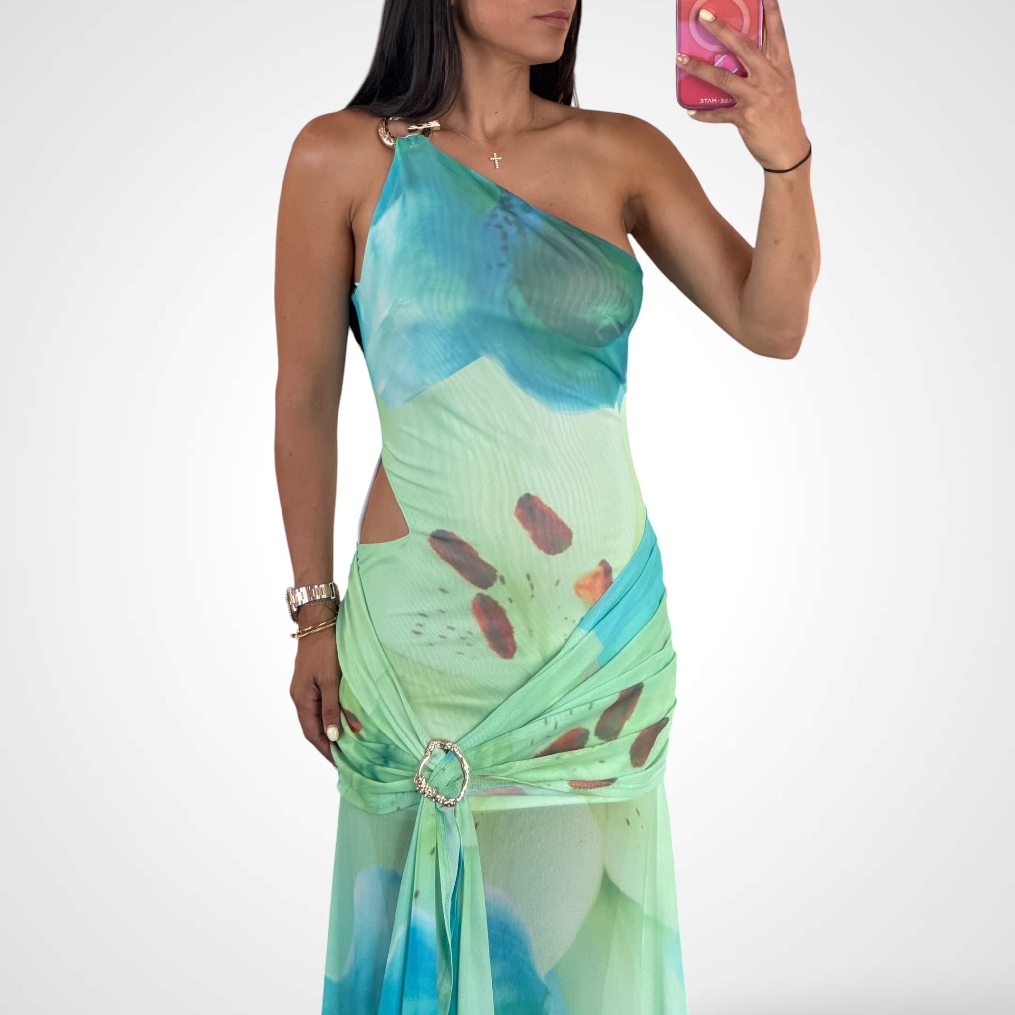 Bluegreen One Shoulder Dress-2
