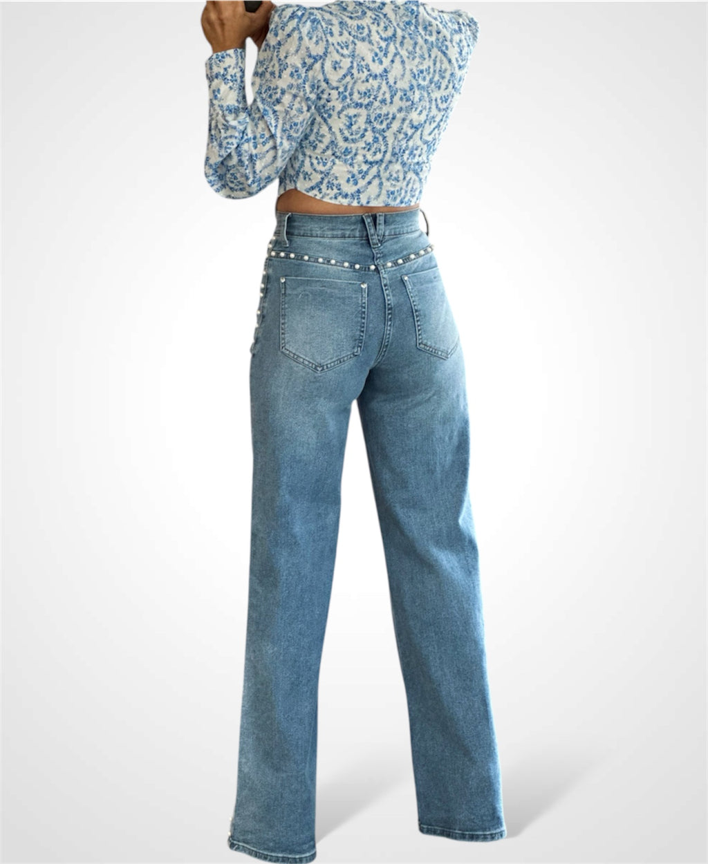 PEARL STUD HIGH RISE WIDE JEANS