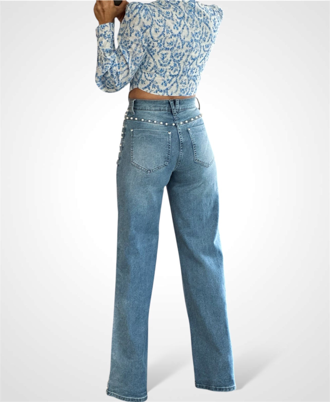 PEARL STUD HIGH RISE WIDE JEANS-3
